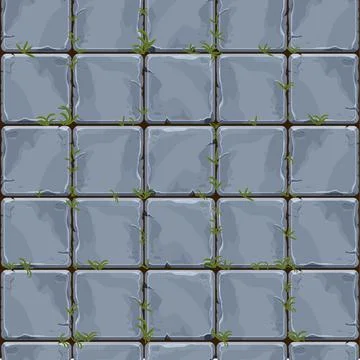 Stone wall from bricks, rock wall with grass game background in cartoon style Stock Illustration