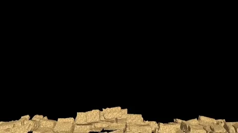 Stone wall collapse, stone wall destruction, wall explosion Stock Footage 127679370