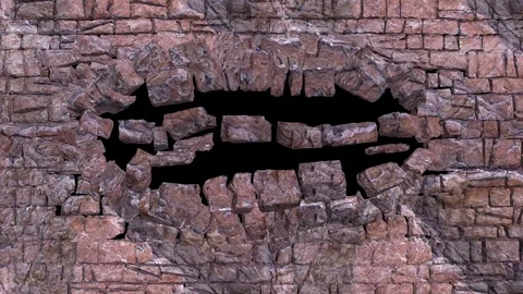 Stone wall collapse, stone wall destruction, wall explosion Stock Footage 127688116