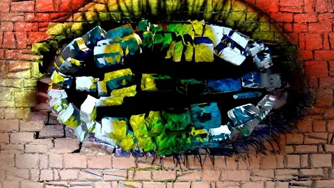 Stone wall collapse, stone wall destruction, wall explosion Stock Footage 127691286