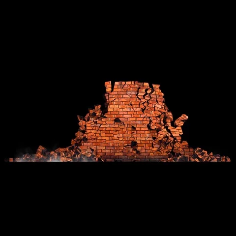 Stone wall collapse, stone wall destruction, wall explosion Stock Footage 127692026