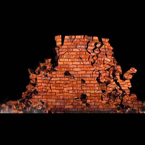 Stone wall collapse, stone wall destruction, wall explosion Stock Footage 127692027