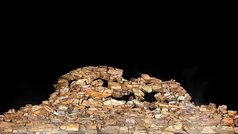 Stone wall collapse, stone wall destruction, wall explosion Stock Footage 127692469