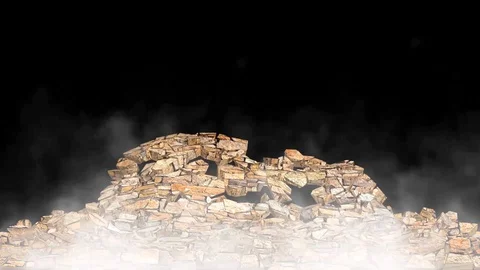 Stone wall collapse, stone wall destruction, wall explosion Stock Footage 127692479