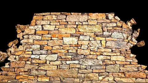 Stone wall collapse, stone wall destruction, wall explosion Stock Footage 127692560