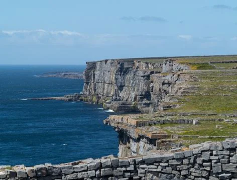 Stone wall at dun aonghasa aran islands Stock Photos
