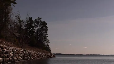 Stone wall on the edge of Cole Bay. Westport, NY. Stock Footage 273607630