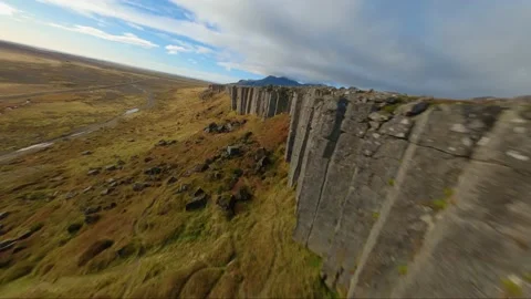 A stone wall of an interesting upright formation. Gerðuberg cliffs, Iceland Stock Footage 226371279