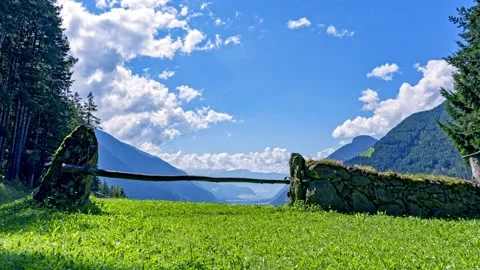 The stone wall on the mountain pasture Stock Footage 144942441