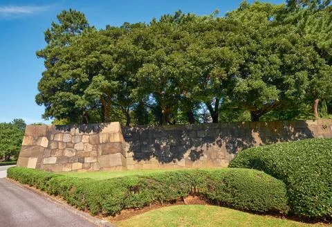 The stone wall of the old Edo castle in the Tokyo Imperial Palace. Tokyo. ... 写真素材