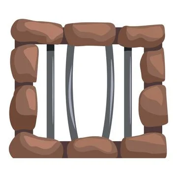 Stone wall protecting metal bars creating secure window or gate Ilustración de archivo