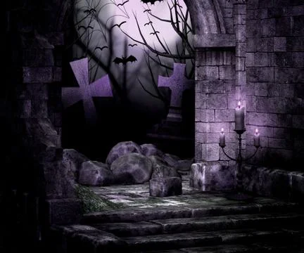 Stone wall spooky background Ilustração Stock