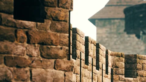 Stone wall surrounds historical site in bright sunlight Stock Footage 340629416