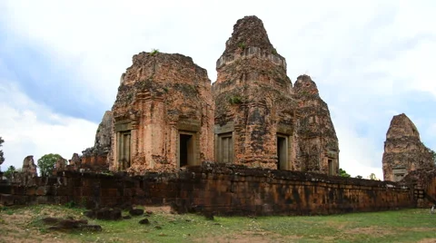 Stone Wall with Temple Remains in the Background - Angkor Wat Stock Footage 42323847