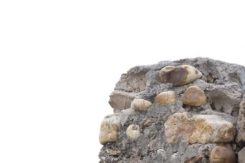 Stone wall on white background.Isolated on white background,with copy space. Stock Photos
