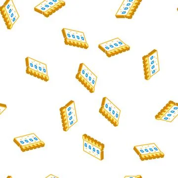 Stone wall with windows isometric icon seamless pattern Stock Illustration
