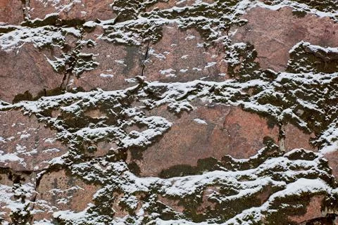 Stone wall in winter. Fotos de archivo