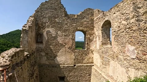 Stone Walls and Windows Inside Hricov Castle Ruins Stock-Footage 343626780