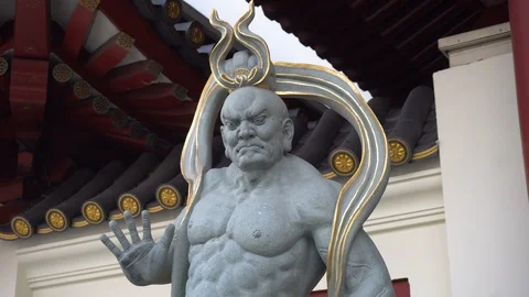 Stone Warrior Statue At Chinese Temple Stock Footage 114868487