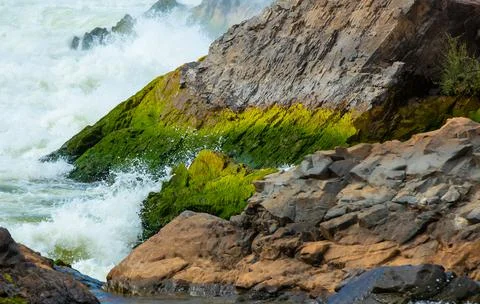 Stone in waterfall in Laos. Stock Photos