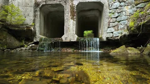 Stone Waterfall Slow Motion: Ancient Arches, Clear Stock-Footage 308725329