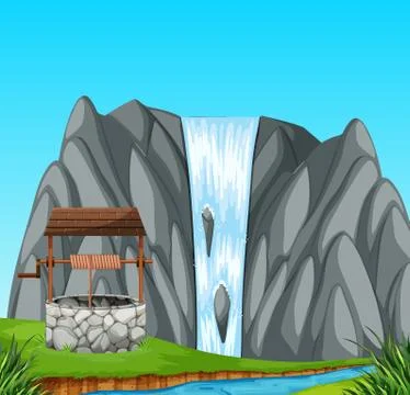 A stone well in the nature Stock Illustration