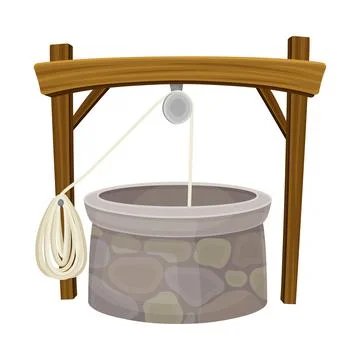 Stone Well as Structure in the Ground for Accessing Water with Rope for Pulling Stock Illustration