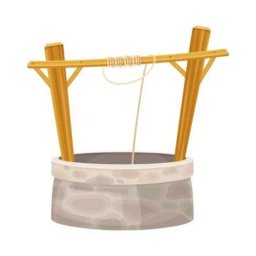 Stone Well as Structure in the Ground for Accessing Water with Rope for Pulling Illustrazione stock