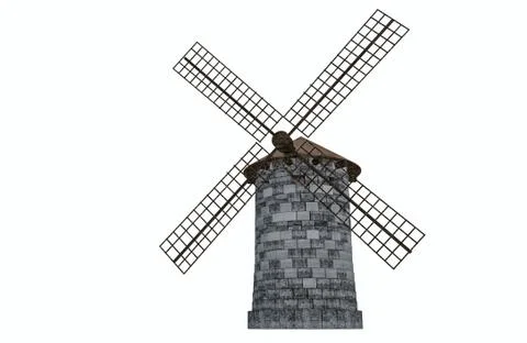 Stone windmill on a white background. Isolated historical object. 3D renderin Stock Illustration