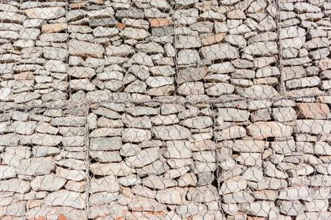 Stone Wire Cage Wall Foto stock