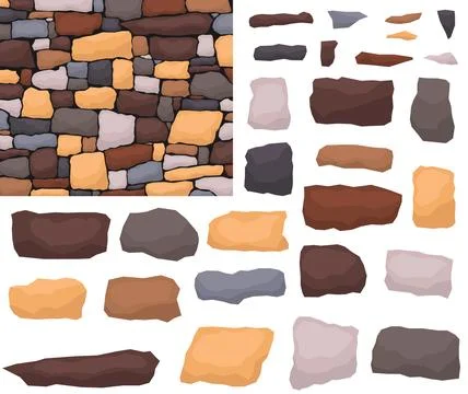 Stone work. Masonry made of old stone. Set of stones of different shapes Stock Illustration