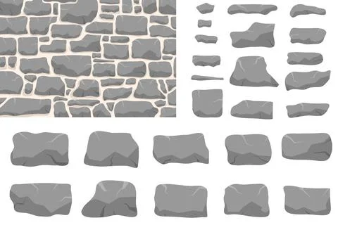 Stone work. Masonry made of old stone. Set of stones of different shapes Stock Illustration