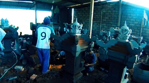 Stone worker, bricks decore Stock Footage 77915980