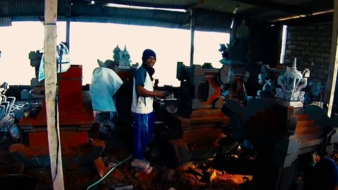 Stone worker, bricks decore Stock Footage 77916082