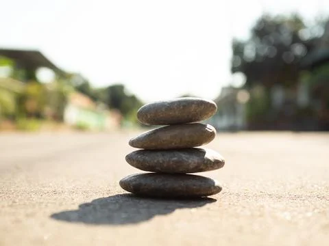 Stone Zen Stack Balance Abstract blur Leaf Background Stability Spa 스톡 사진