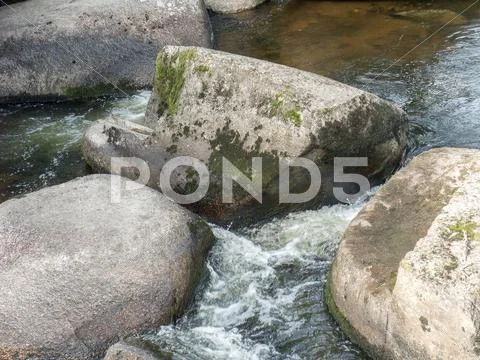Stonea at Aven river at Pont-Aven in Brittany Stock Photos