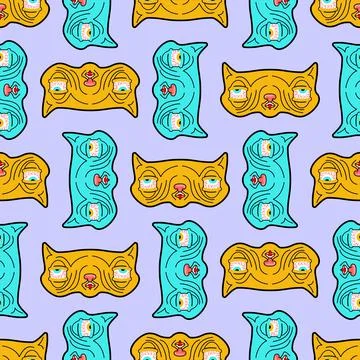 Stoned rasta cat pattern seamless. trippy pet. background Cat addict with red Stock Illustration