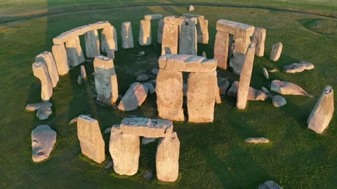 Stonehenge Descending Sunset Drone Hovering Over Stones Wiltshire 4K Stock Footage 162595186
