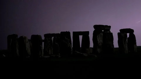 Stonehenge Revealed in Massive Electrical Storm Lightning Bolt Montage Stock Footage