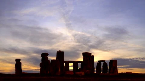 Stonehenge at sunset - colorful clouds in time lapse in background Stock Footage 146904384