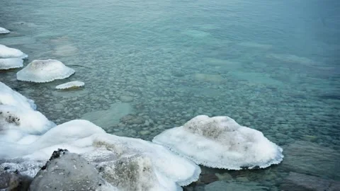 Stones and water flow at the bottom of the clear water Stock Footage 329200280
