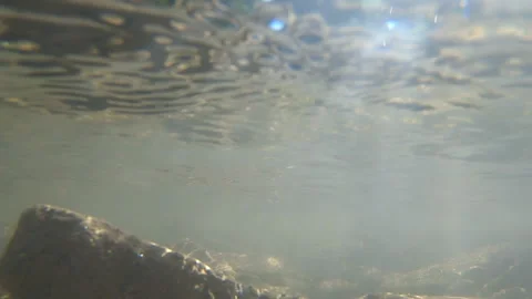 Stones at the bottom of a mountain river and air bubbles Stock Footage 141509680