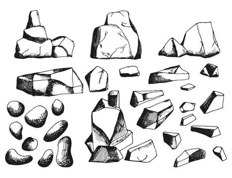 Stones isolated objects vintage set. on a white background Stock Illustration