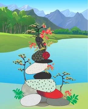 Stones by the lake, Stock Illustration