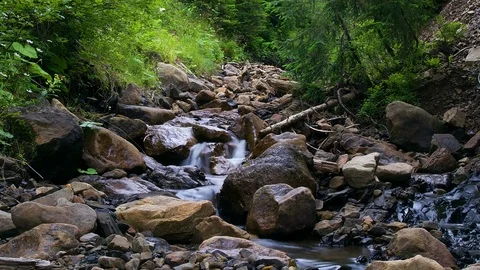 Stones in the mountain river Stock-Footage 73577095