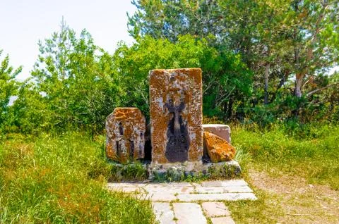 Stones near the Sevanavank (Sevan Monastery), a monastic complex located on a Stock Photos