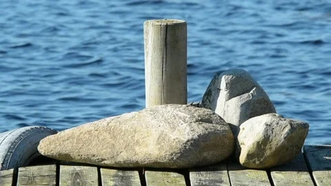 Stones on pier Stock Footage 73408426