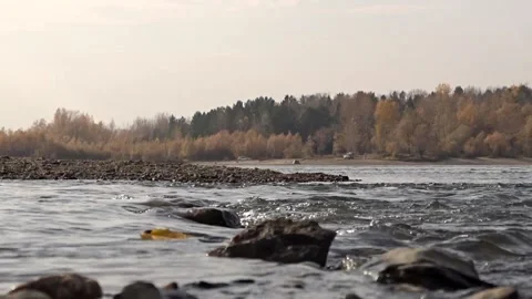 Stones in the river, river rolling Stock Footage 255115039