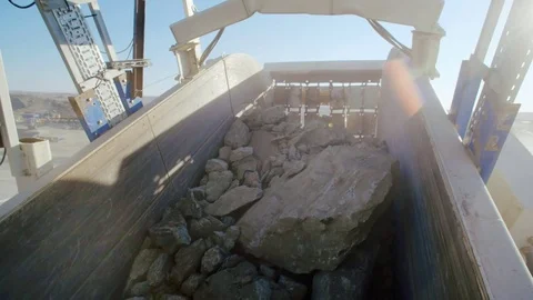 Stones sorting on automatic conveyor belt at mining quarry top view Stock Footage 84477091