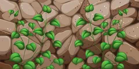 A stonewall with leaves Stock Illustration